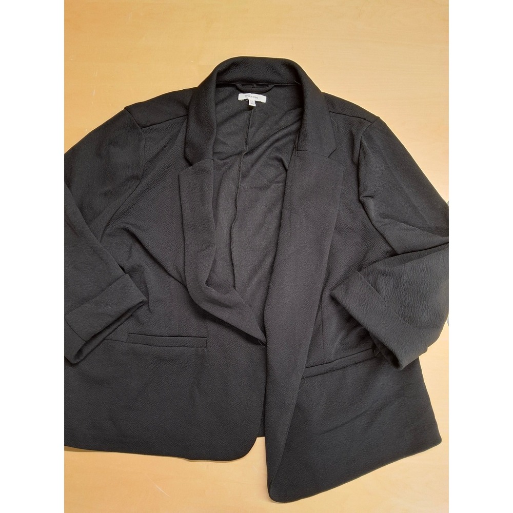 Maurices Womens XL Black Open Front Textured Blazer 3/4 Sleeve Stretch Jacket